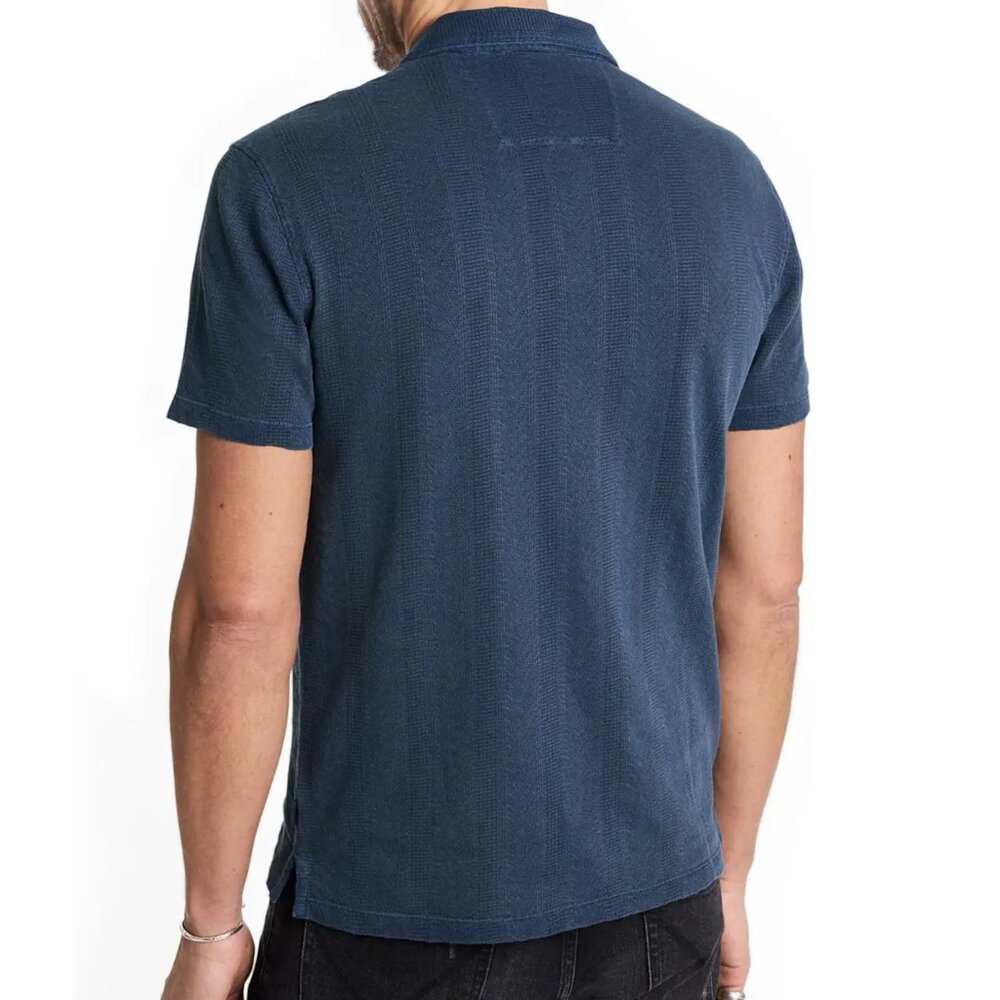 John Varvatos Men's Short Sleeve Zion Jacquard Open Collar Polo Shirt Deep Blue - Picture 3 of 7